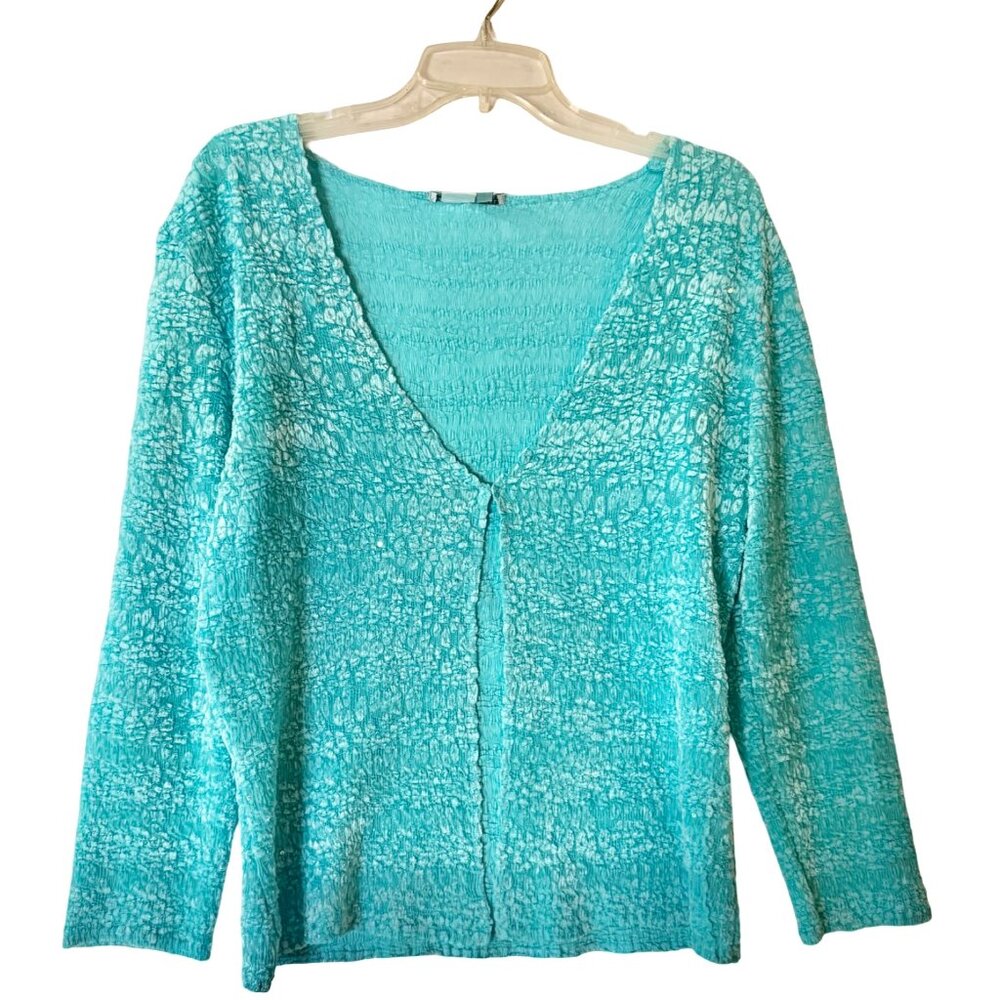 Alberto Makali Turquoise Crinkle Blouse – Size Large, Textured Glam